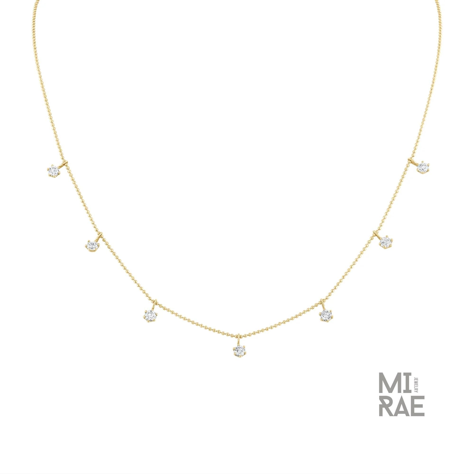 1 Carat Dainty Diamond Station Necklace 14K Rose Gold
