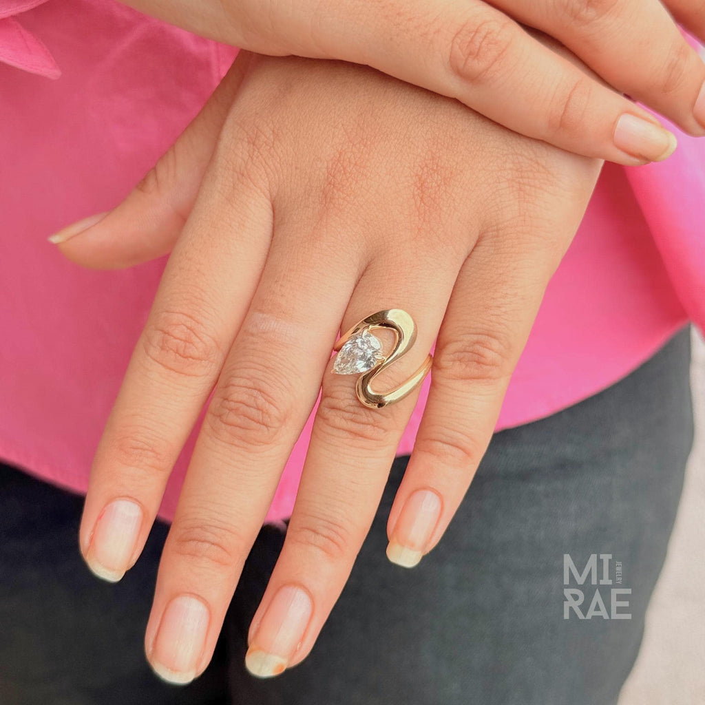 2.00 Carat Pear Cut Lab Grown Diamond Ring: 14K Yellow Gold CVD Solitaire