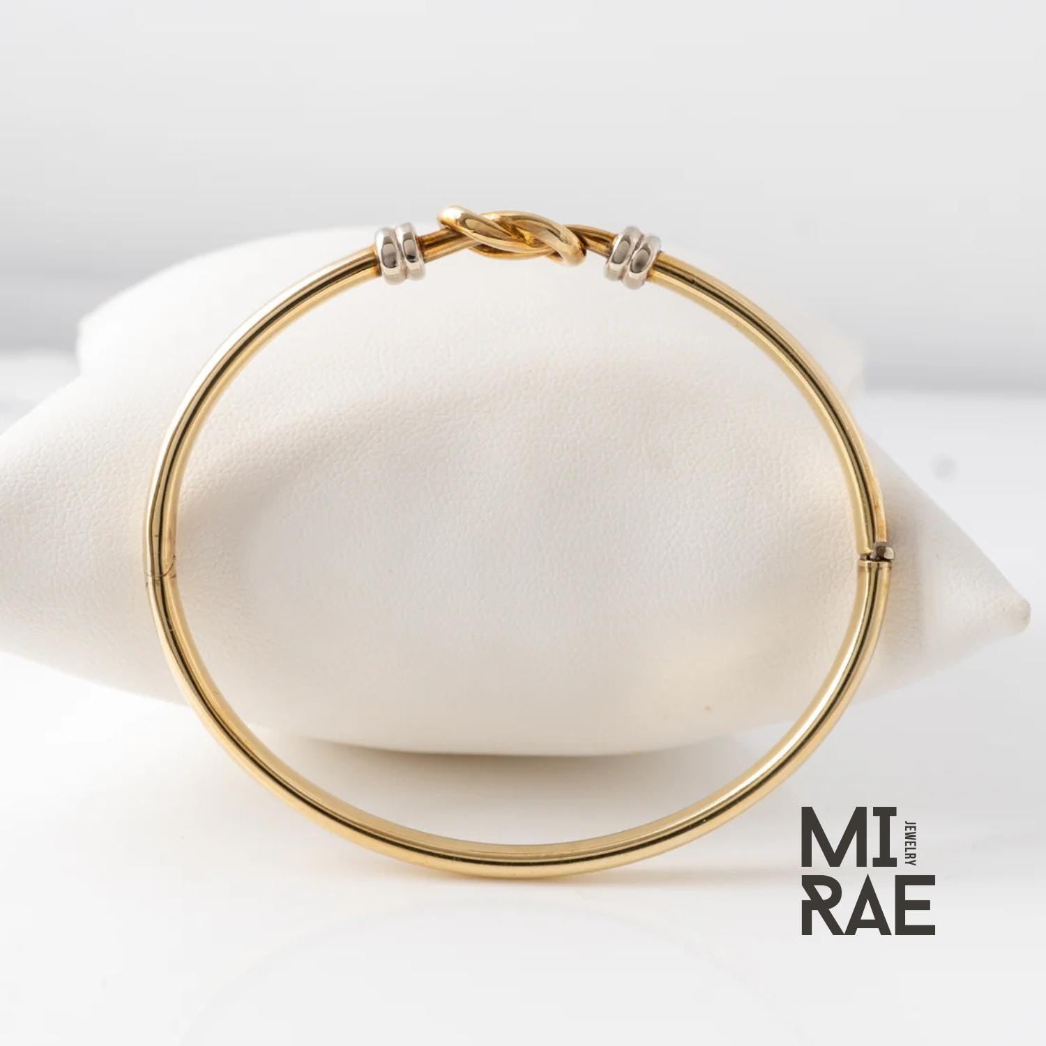 Victorian 10K Gold Knot Bangle: Antique Hinged Bracelet with White Gold