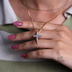 Lab Grown Diamond Cross Pendant: 14k Gold Religious Necklace