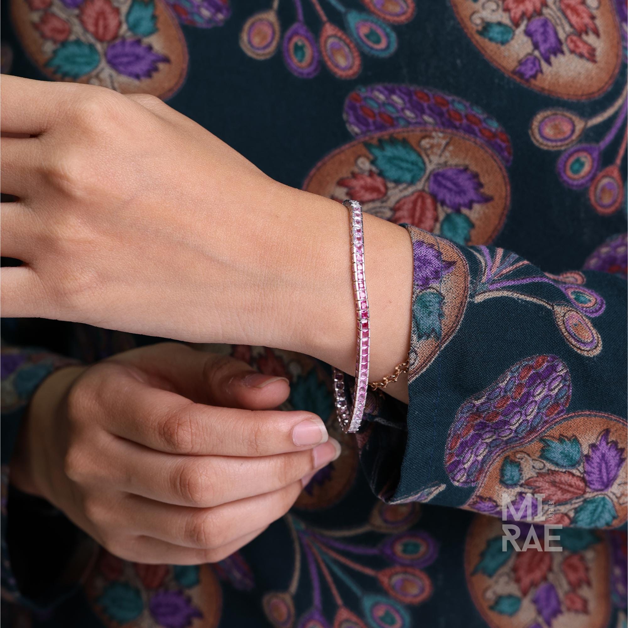 Sterling Silver Pink Sapphire Square Tennis Bracelet