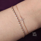 14K Gold Diamond Small Cross Bracelet, Dainty Minimalist Christian Jewelry, Solid Gold, Lab Grown Diamond, Dainty Stackable Bracelet