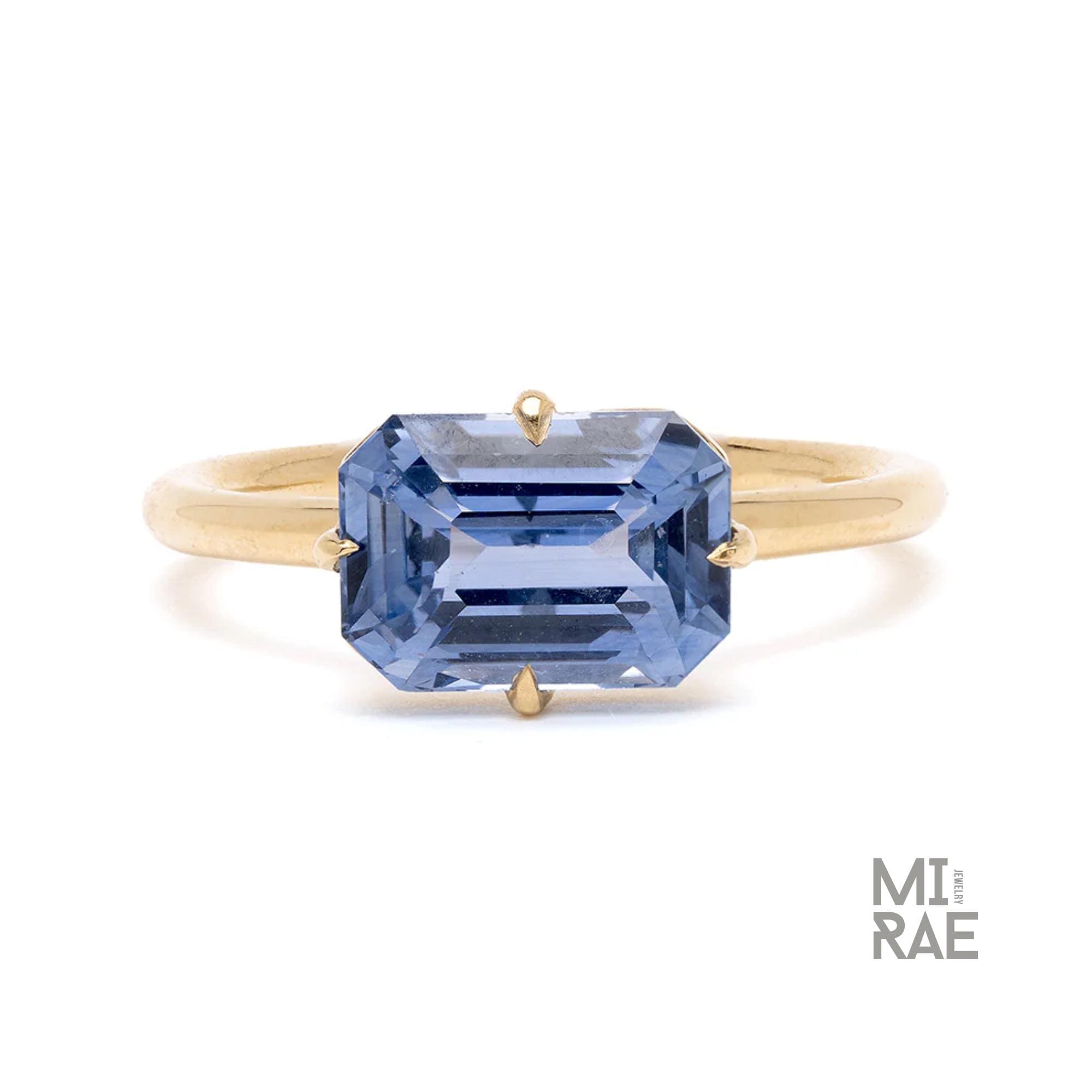 3.00 CT East West Emerald Cut Blue Sapphire Ring | Modern Sapphire Engagement Ring in 14k Gold | Unique Color Change Anniversary Gift