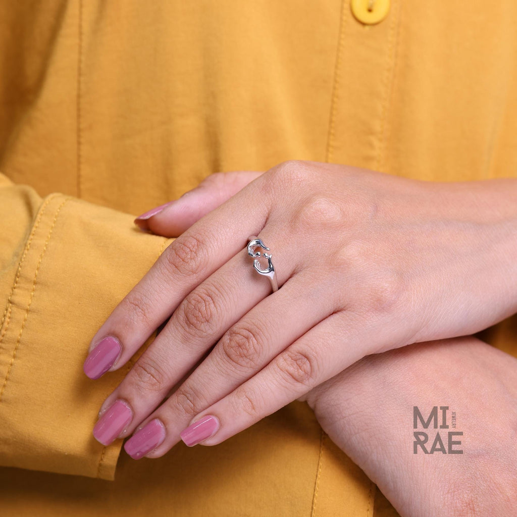 Silver Hands Heart Ring, Oxidized 925 Sterling Silver Heart Ring