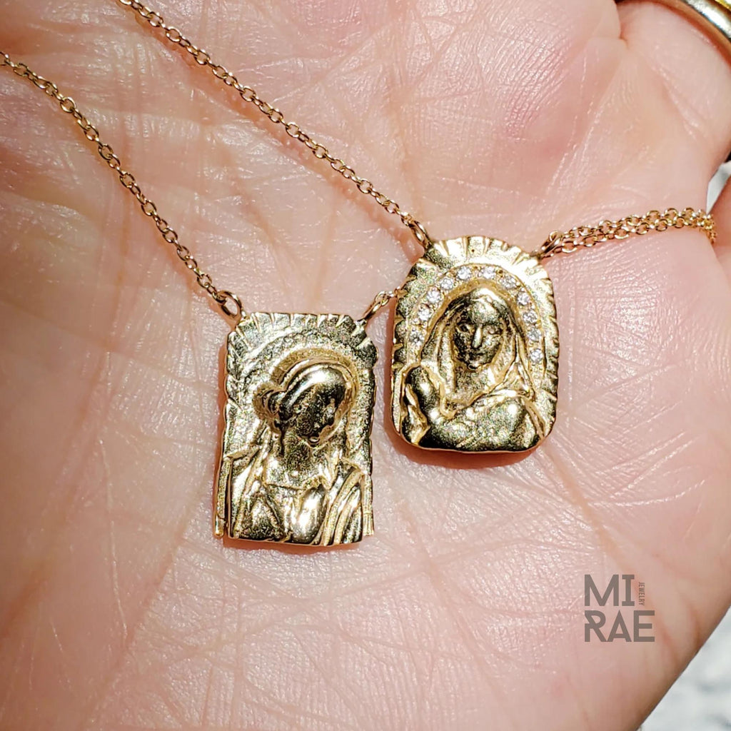 Divine Mother of Light Necklace | A Mother's Protection Medallion | Diamond Miraculous Pendant