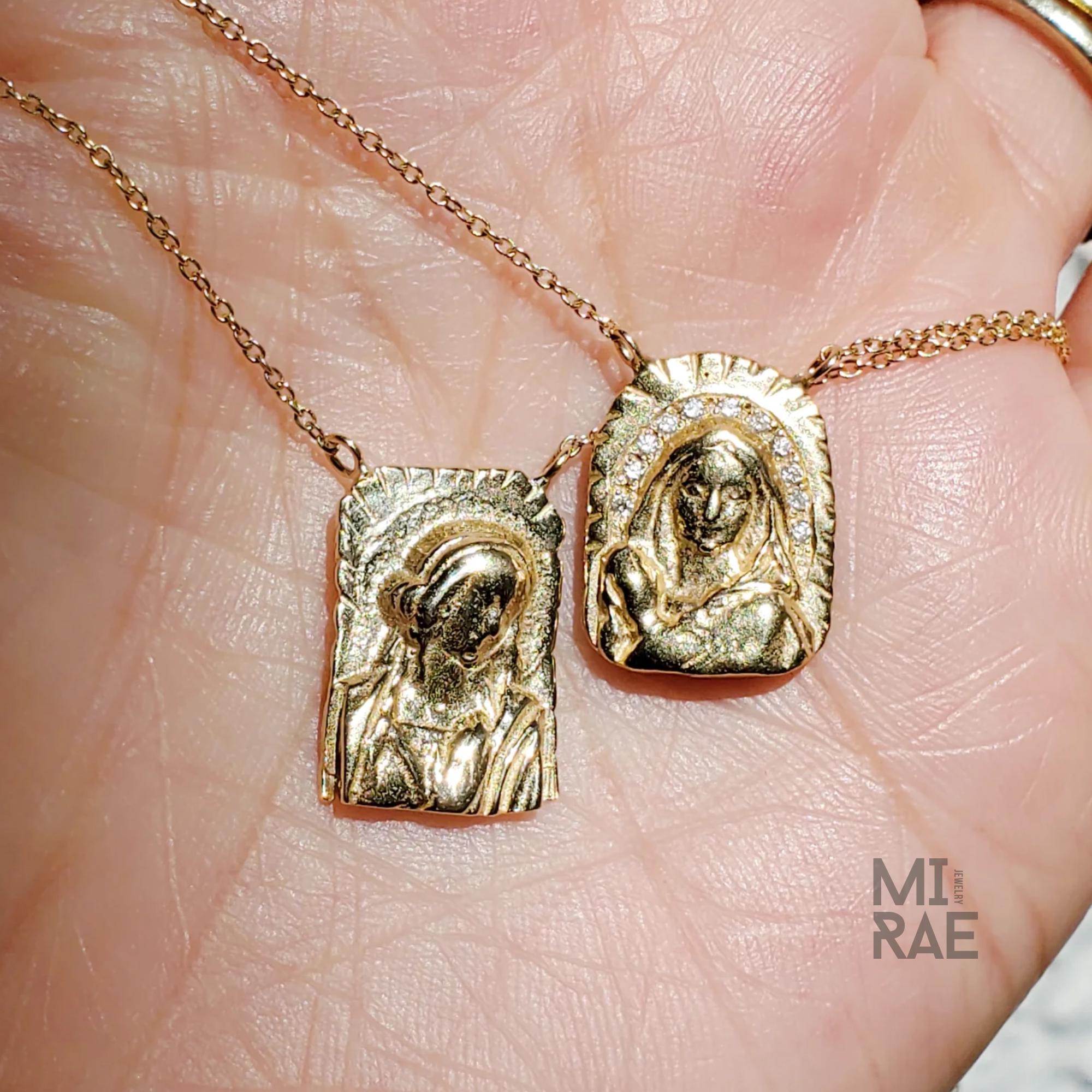 Divine Mother of Light Necklace | A Mother's Protection Medallion | Diamond Miraculous Pendant