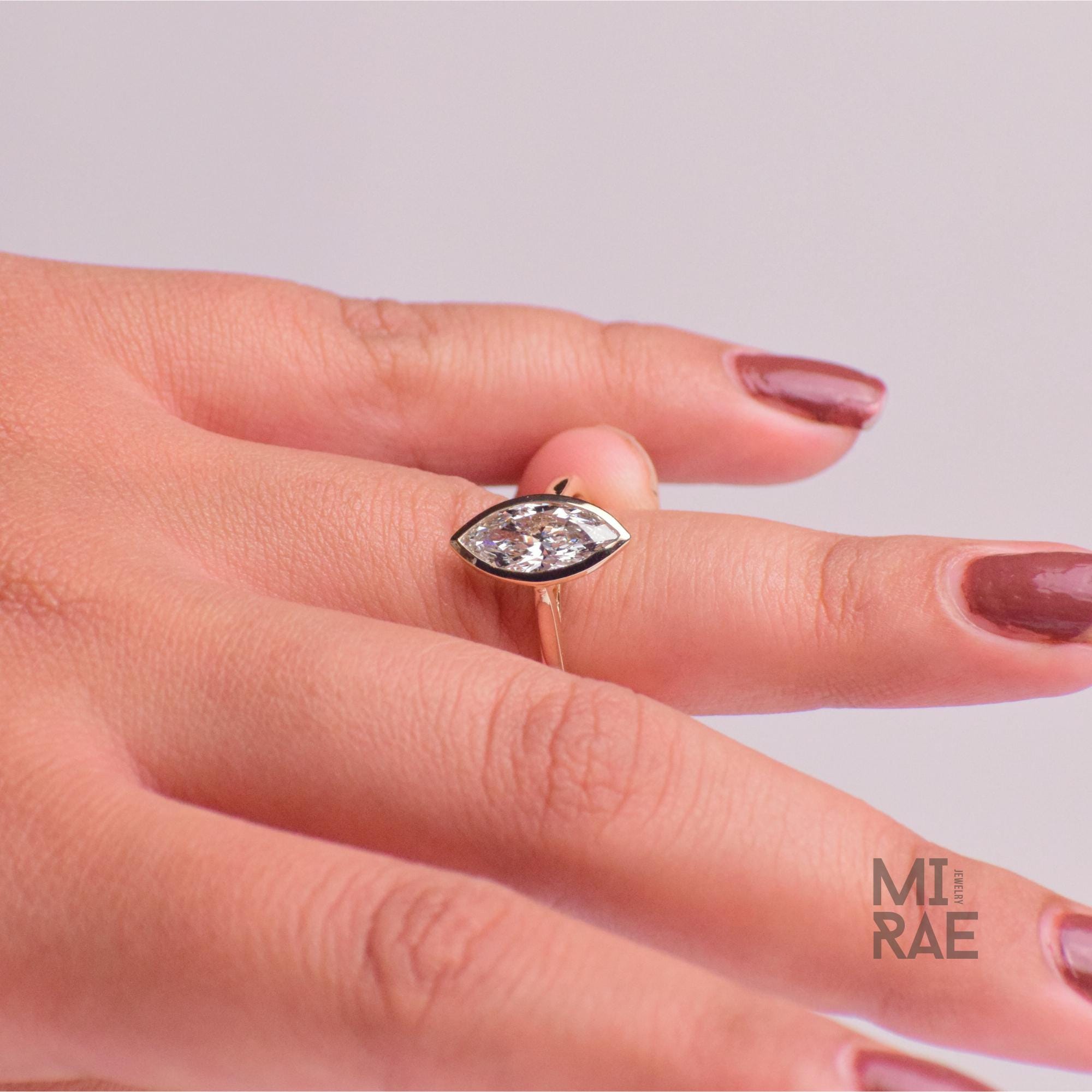 2 Carat Marquise Lab Created CVD Diamond Bezel Set Ring