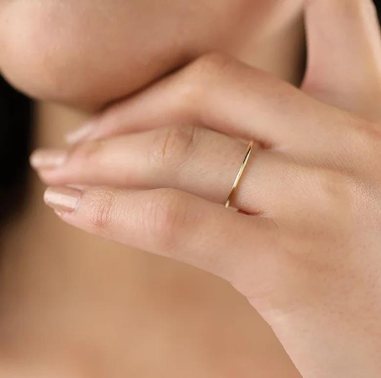 Minimalist 10K Solid Gold Band: Thin Stacking Ring