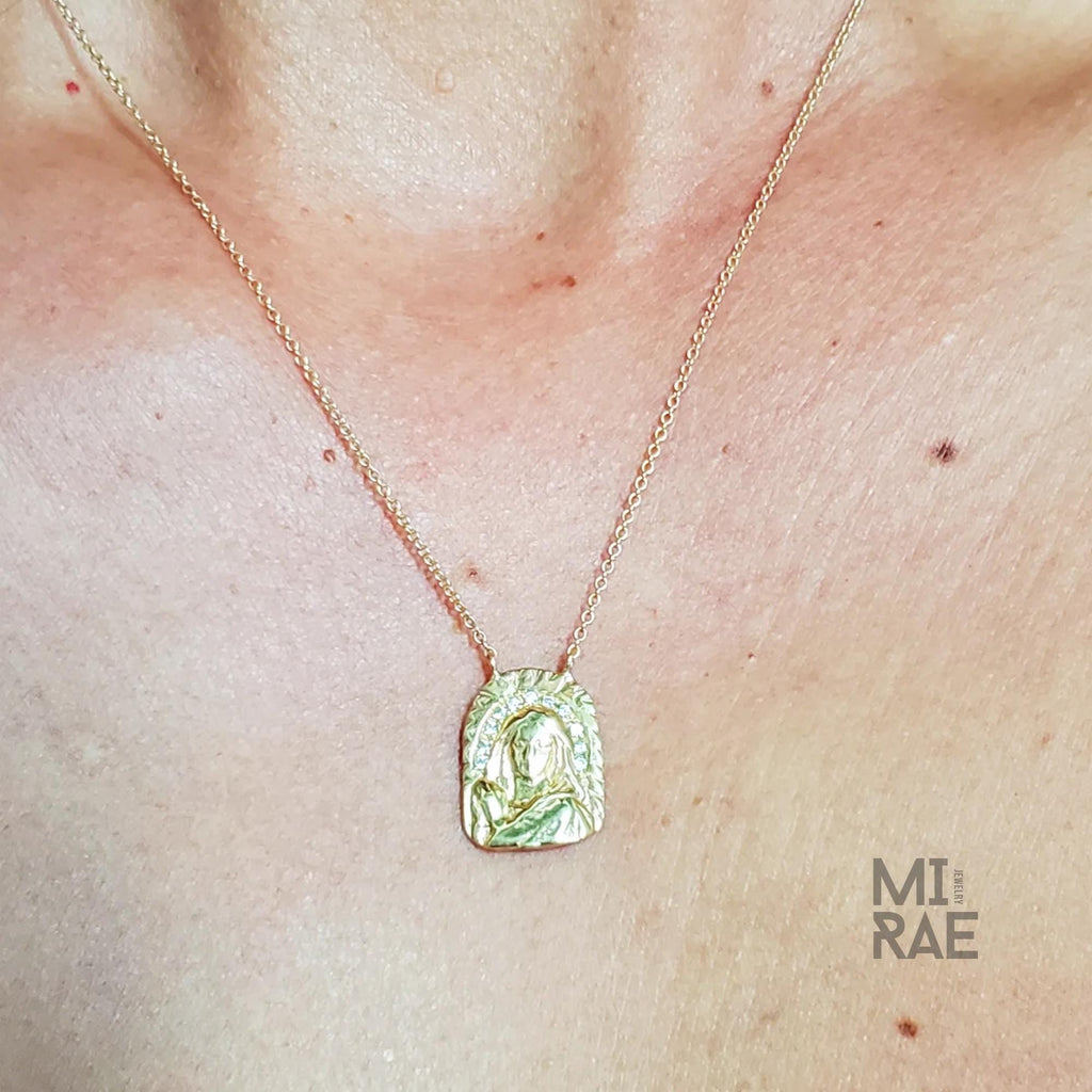 Divine Mother of Light Necklace | A Mother's Protection Medallion | Diamond Miraculous Pendant