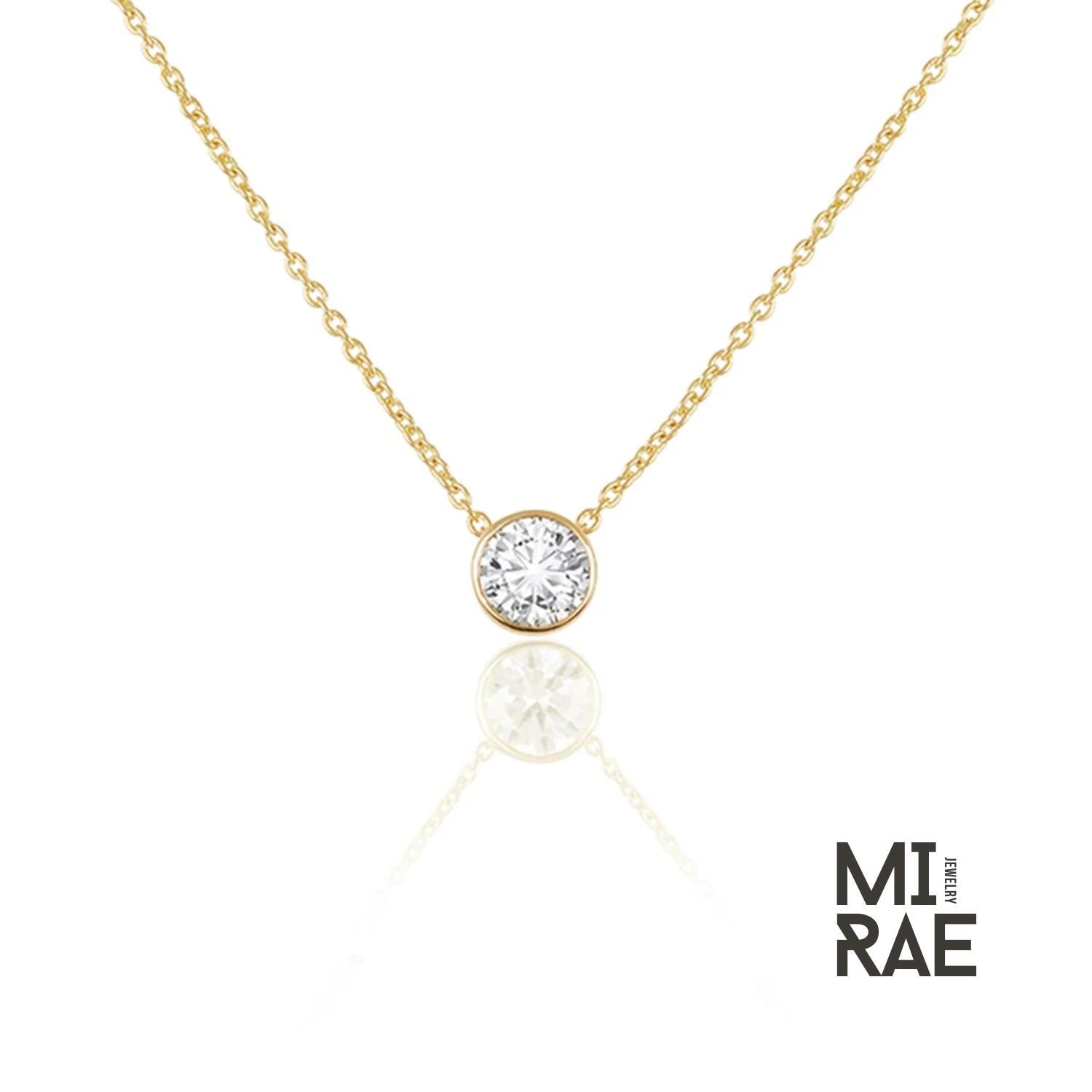 Handmade 10K Gold Moissanite Pendant Necklace: Round Solitaire, Silver Option