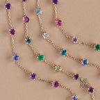 Colorful Rainbow Gemstone Chain Link Bracelet | Multi Color Natural Stone Bracelet | 14K Gold Adjustable Bracelet