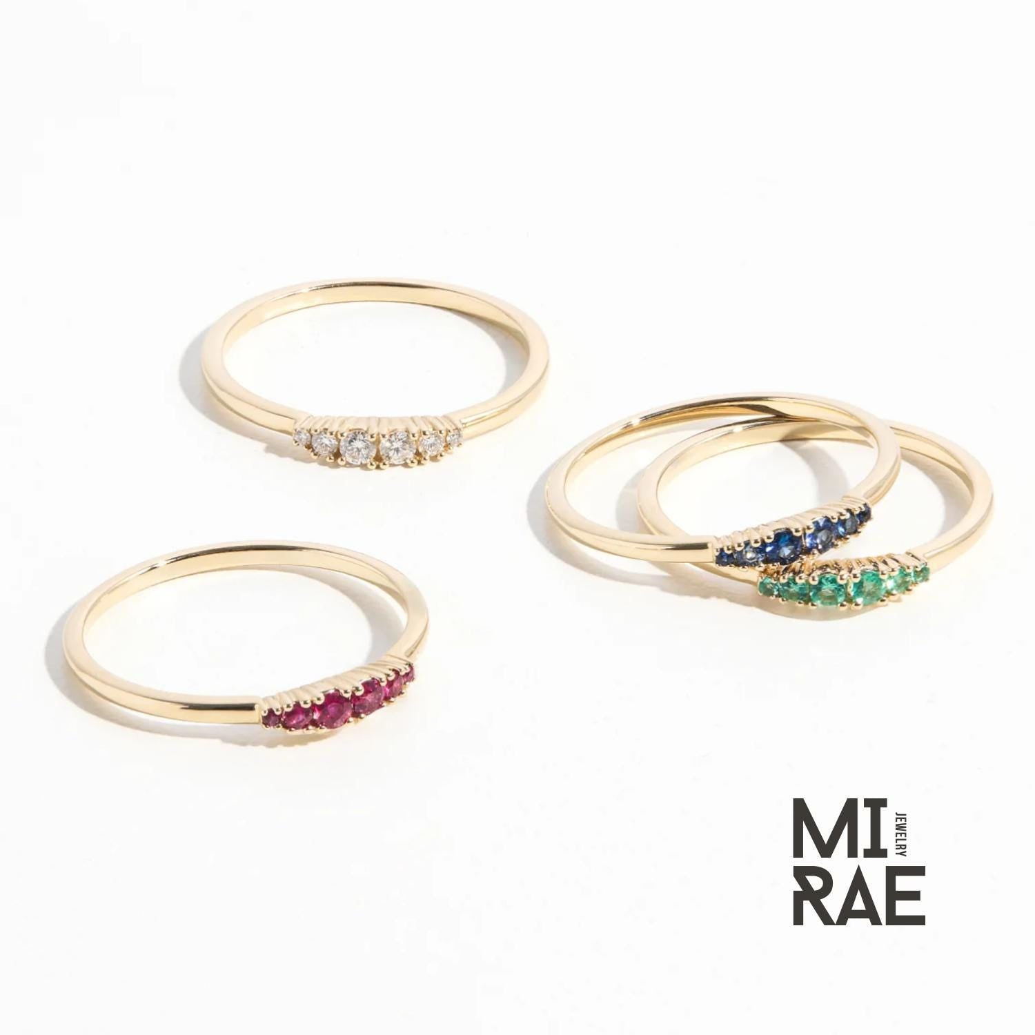 Gold Gemstone Birthstone Ring: Emerald, Ruby, Sapphire, Diamond
