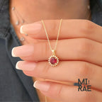 Red Ruby Moissanite Pendant: 10K Gold July Birthstone Necklace