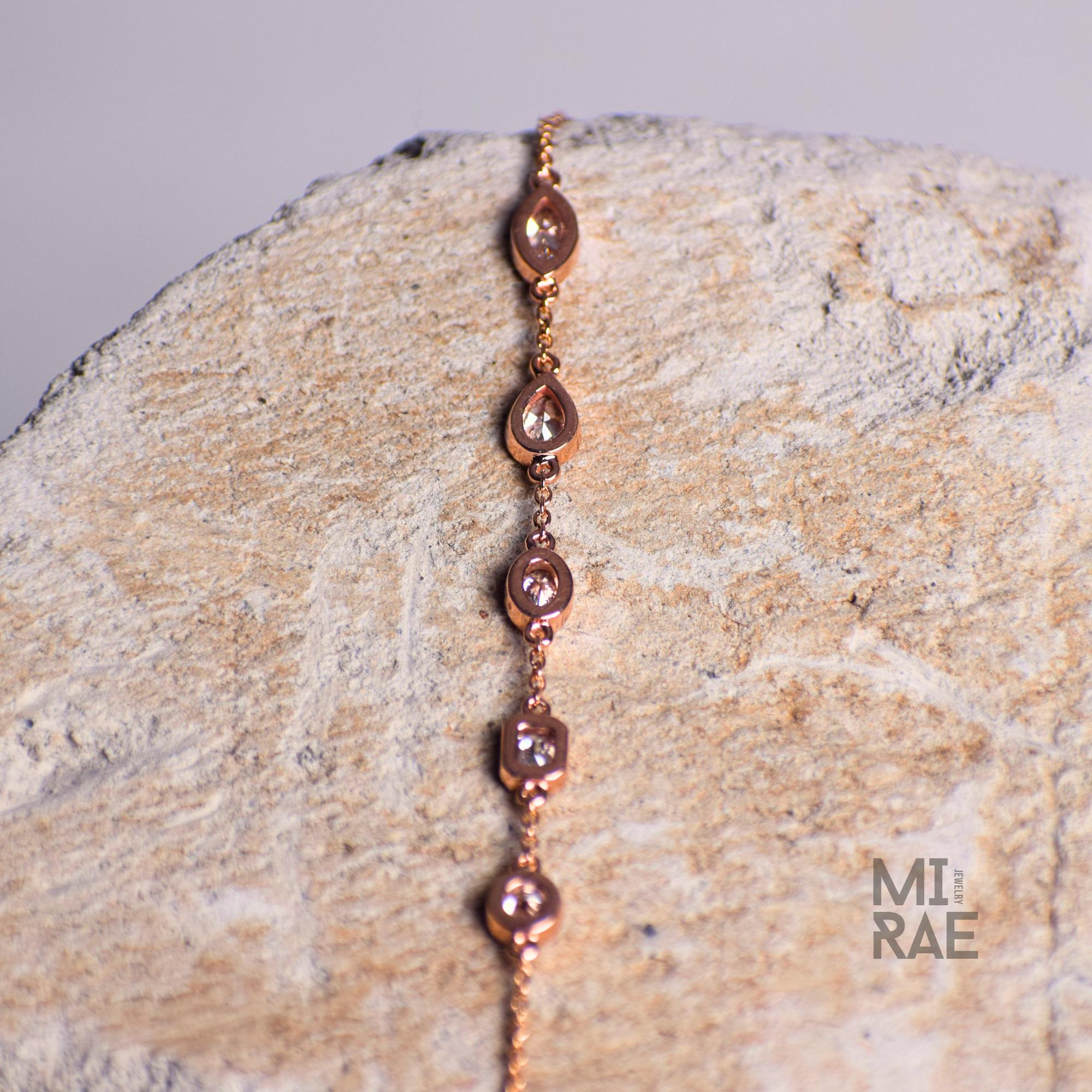 14K Rose Gold Lab Grown Diamond Bracelet: Bezel Set Mix Cut, Ethical Jewelry