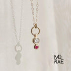 Dainty 14K Gold Diamond & Ruby Pendant Necklace: Minimalist Bezel Charm