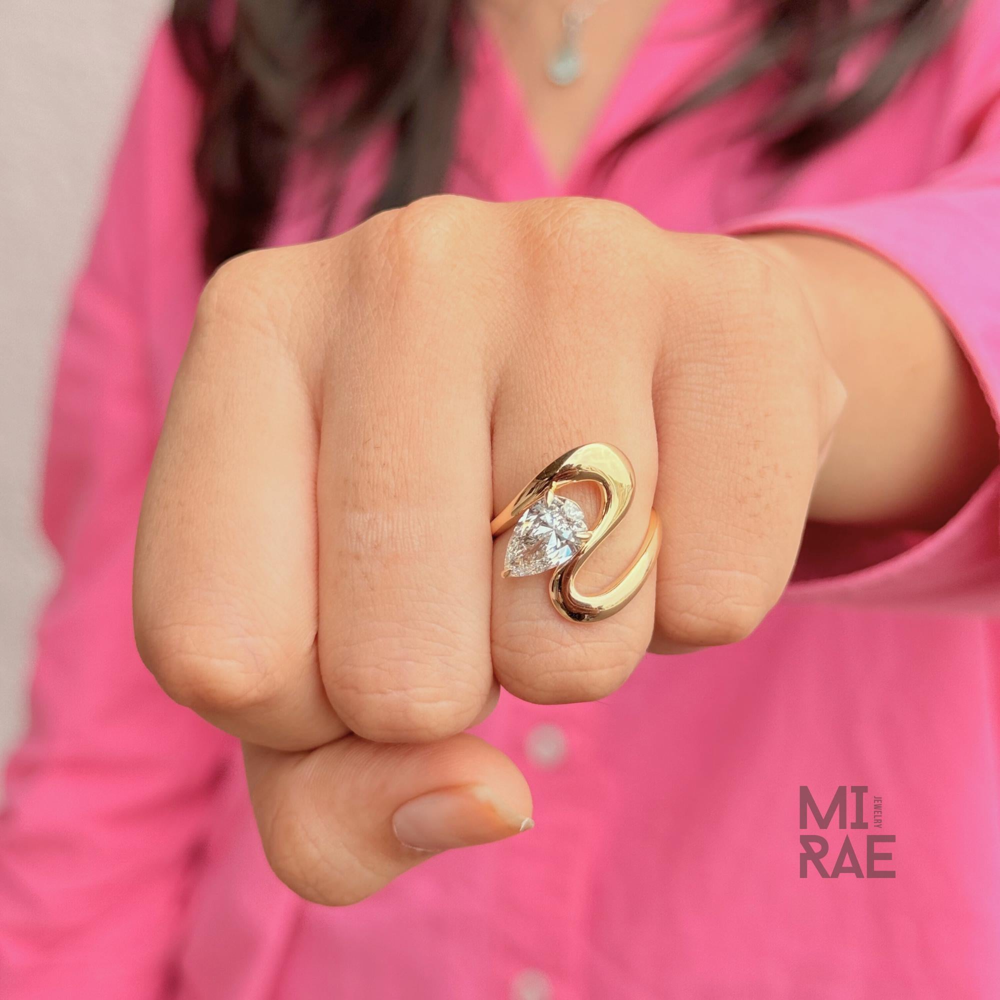 2.00 Carat Pear Cut Lab Grown Diamond Ring: 14K Yellow Gold CVD Solitaire