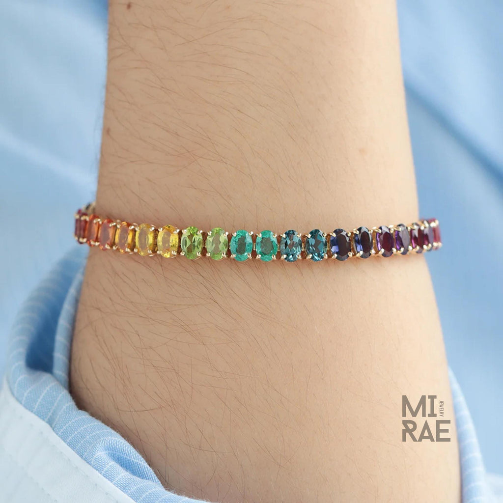 Rainbow Gemstone Tennis Bracelet: 20 CT Multi-Color Gold Jewelry
