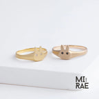 10K Gold Bunny Signet Ring: Diamond or Ruby Accent, Dainty Animal Jewelry