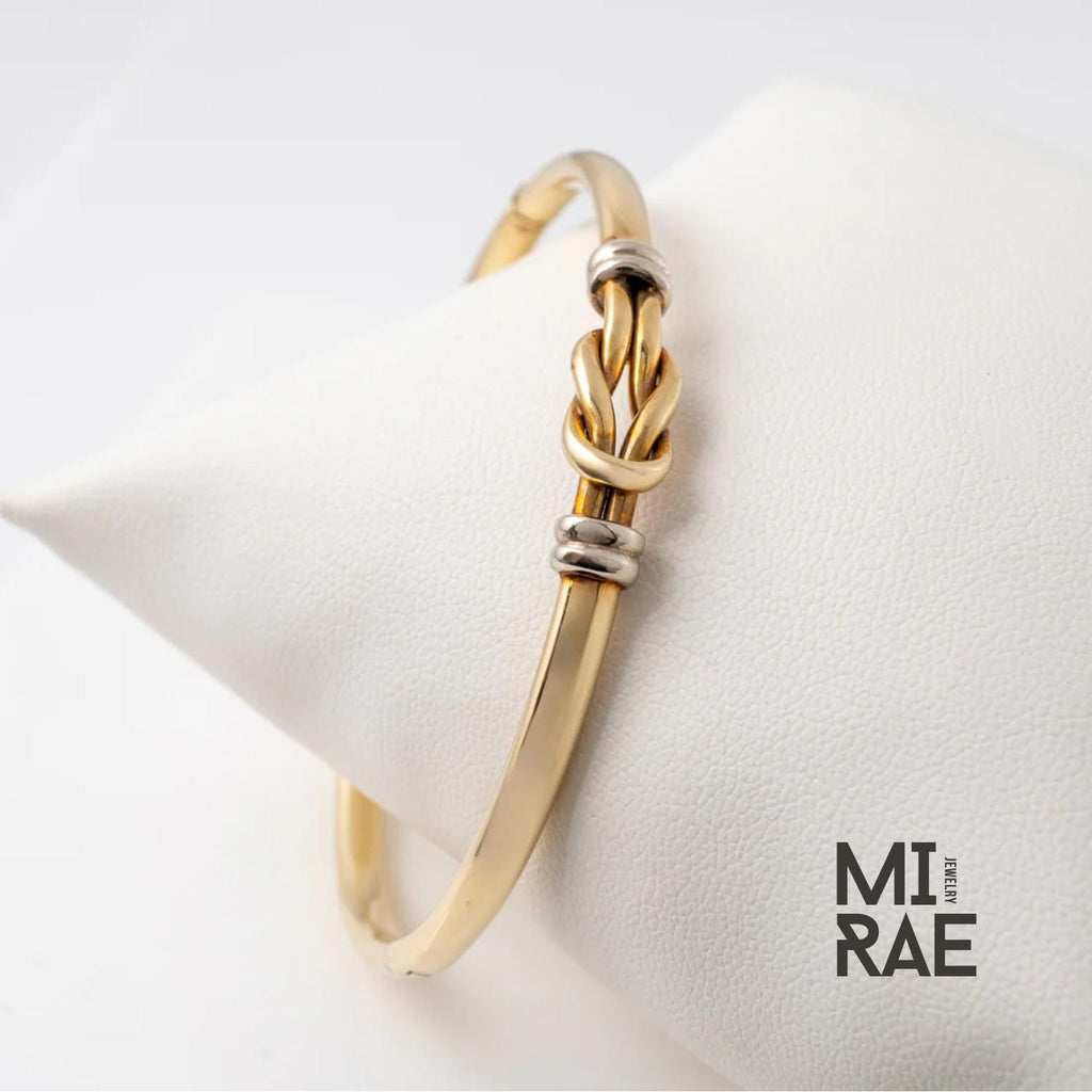 Victorian 10K Gold Knot Bangle: Antique Hinged Bracelet with White Gold