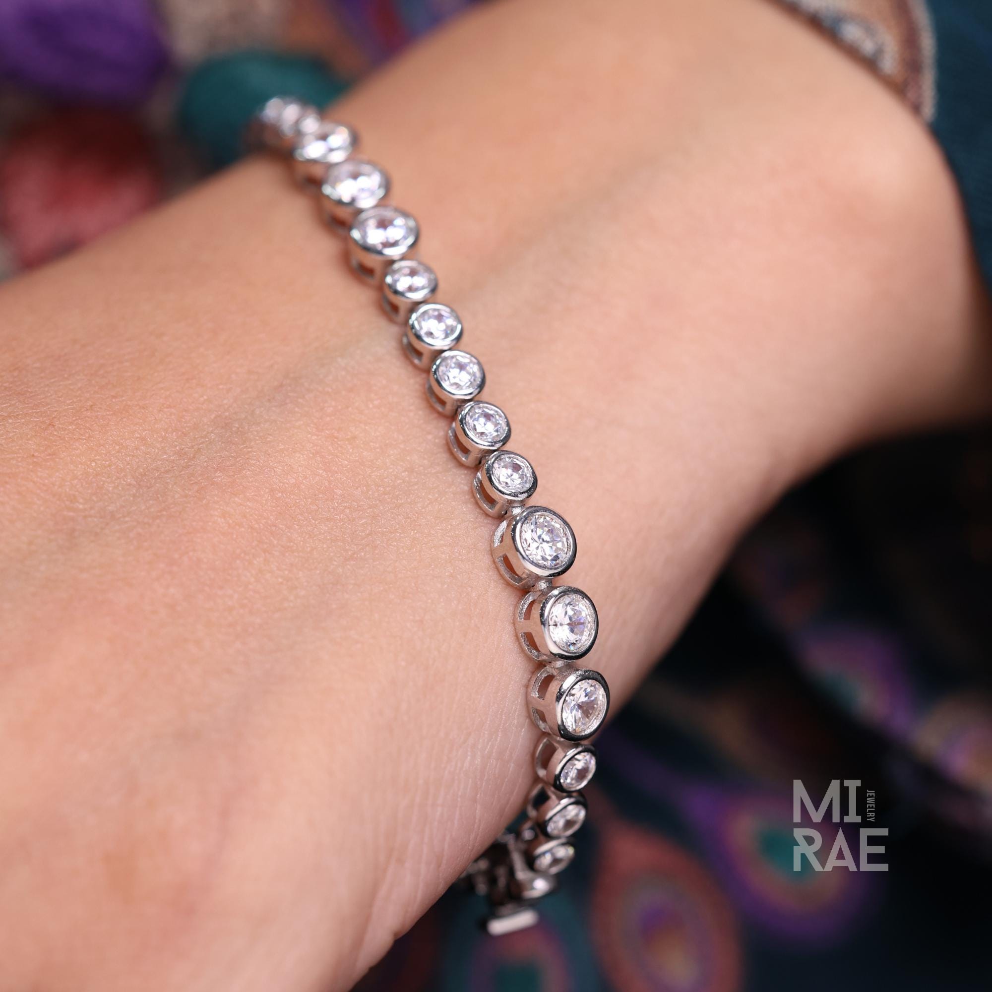 925 Sterling Silver Minimalist Moissanite or Cubic Zirconia Tennis Bracelet