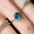 Natural London Blue Topaz & Diamond Ring | Serene Blue Gemstone Statement Ring | Elegant Halo Engagement Ring