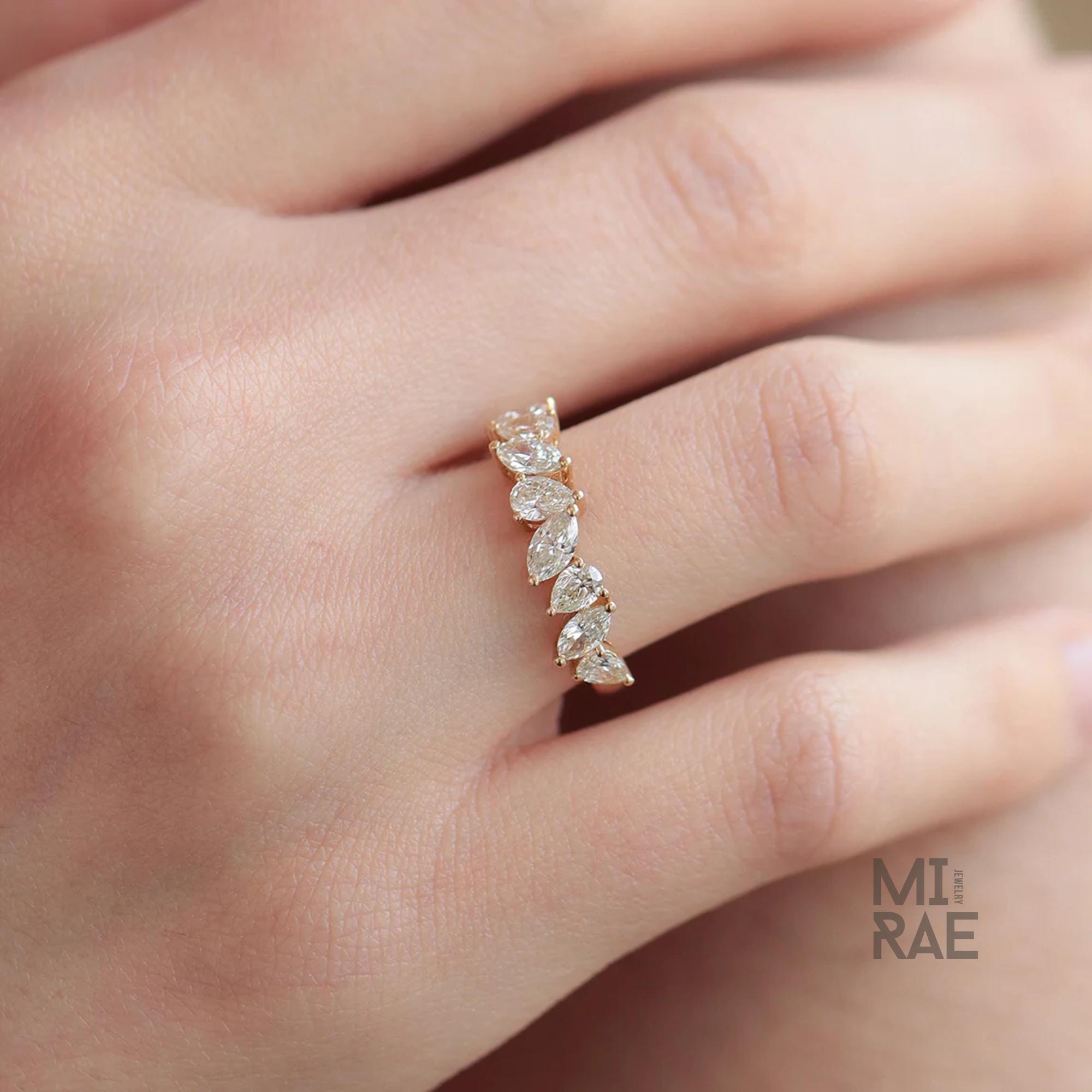 Lab Grown Diamond Half Eternity Band Marquise and Pear Cut Diamond Wedding Band for Women