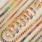 14K Yellow Gold Rainbow Natural Sapphire Multi Color Ring | Prismatic Colorful Gemstone Band | Modern Gradient Statement Ring