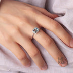 Royal East West Aquamarine Ring | Emerald Cut Halo Diamond Ring | 14K Gold Statement Ring