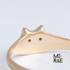 10K Gold Diamond Cat Signet Ring: Sapphire Odd-Eye, Minimalist Jewelry