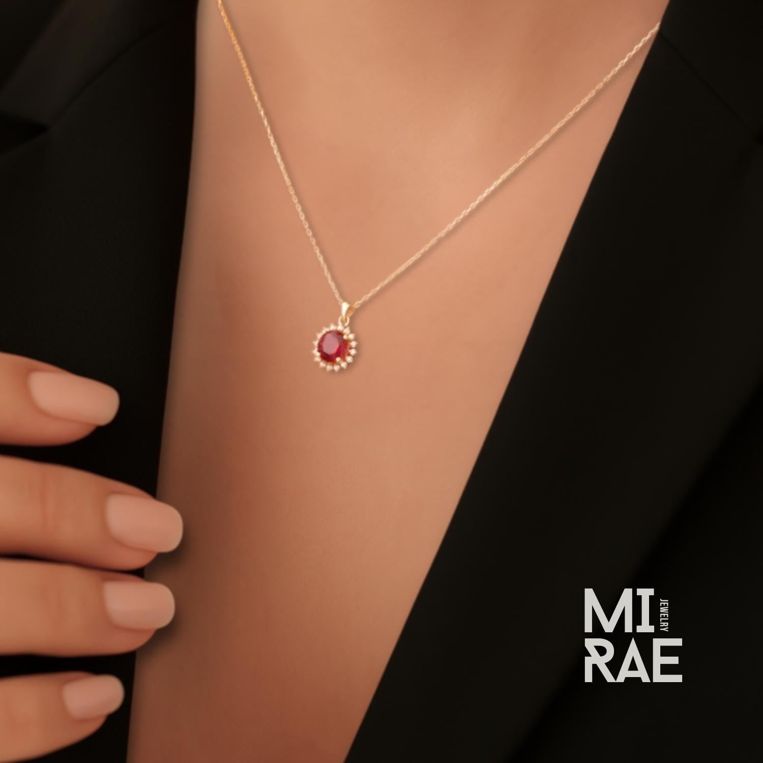 Red Ruby Moissanite Pendant: 10K Gold July Birthstone Necklace