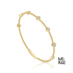 1TCW Lab Grown Diamond Clover Bracelet: 14k Gold Beaded Bangle