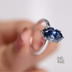 Cyan Blue Marquise Moissanite Ring: Ethical Sterling Silver Engagement Jewelry