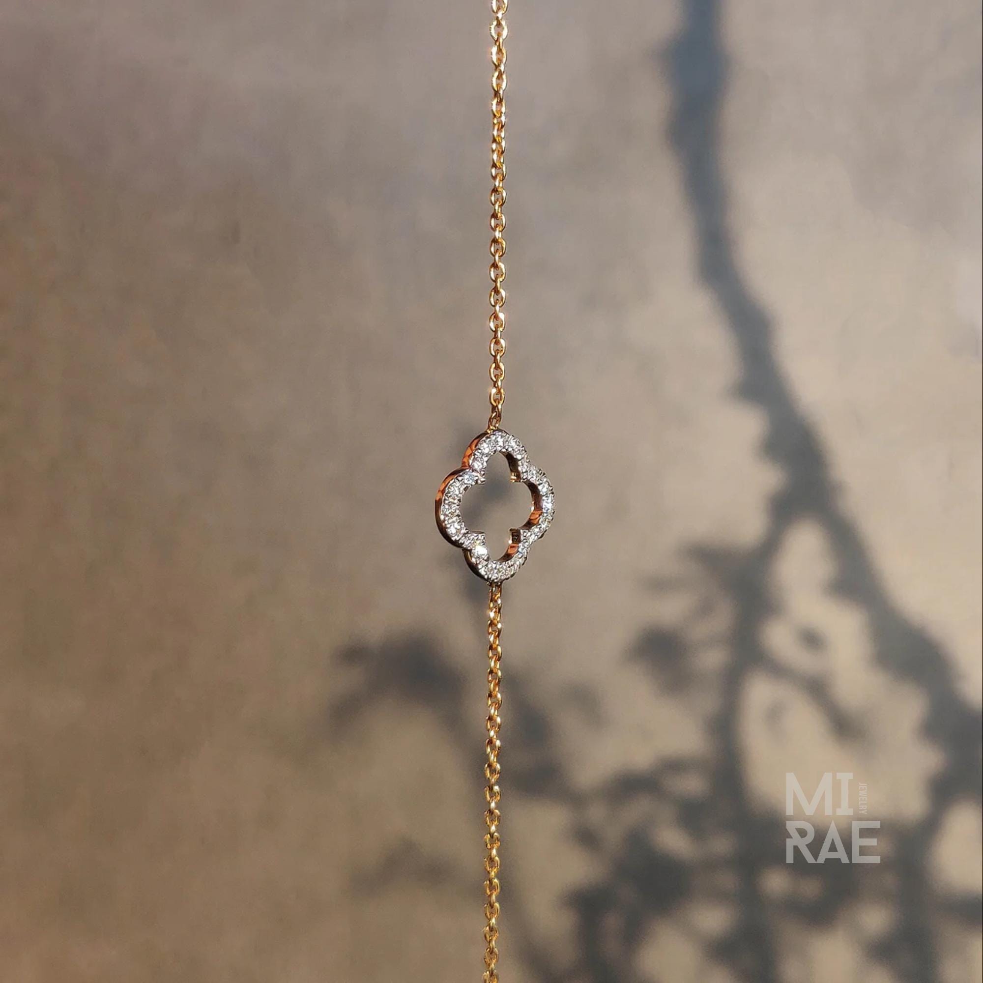 14k Gold Diamond Clover Bracelet (0.20ct) - Minimalist Fine Jewelry