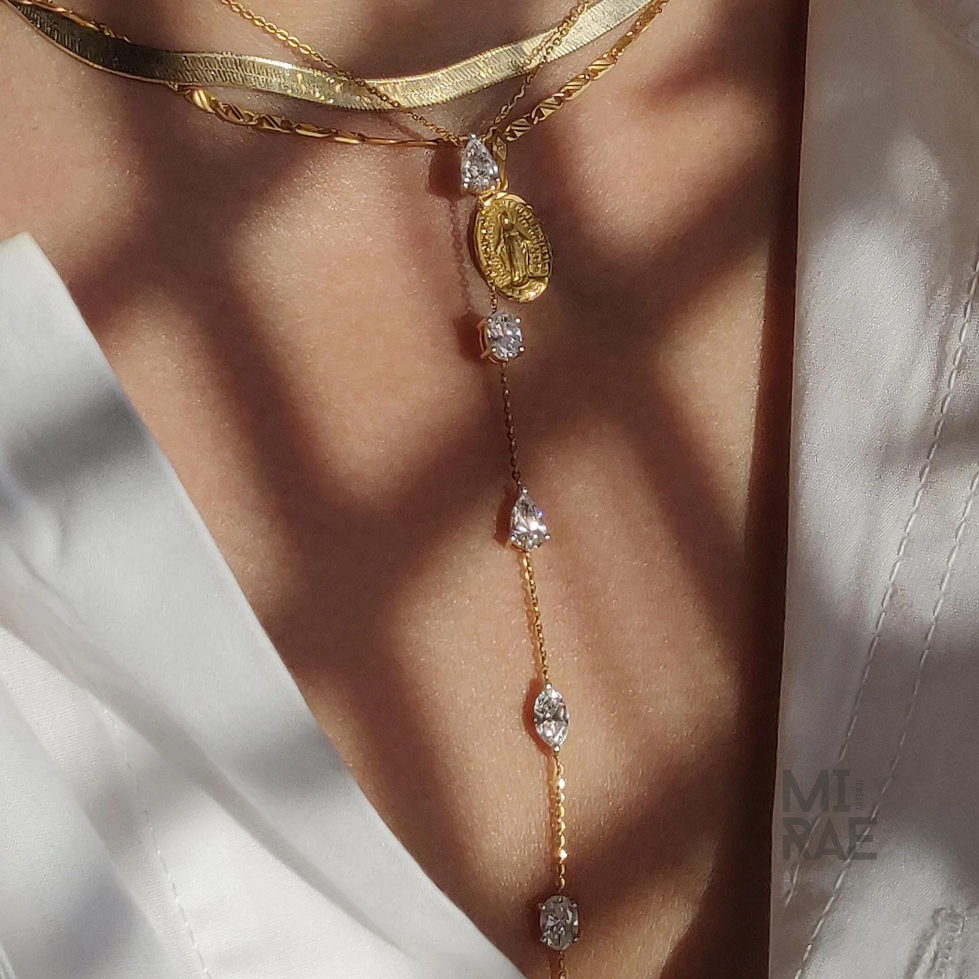 10K Yellow Gold Six Stone Diamond Lariat Necklace