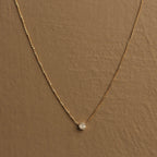 Halo Moissanite Necklace: 10K Gold or Sterling Silver, Dainty 16" Chain