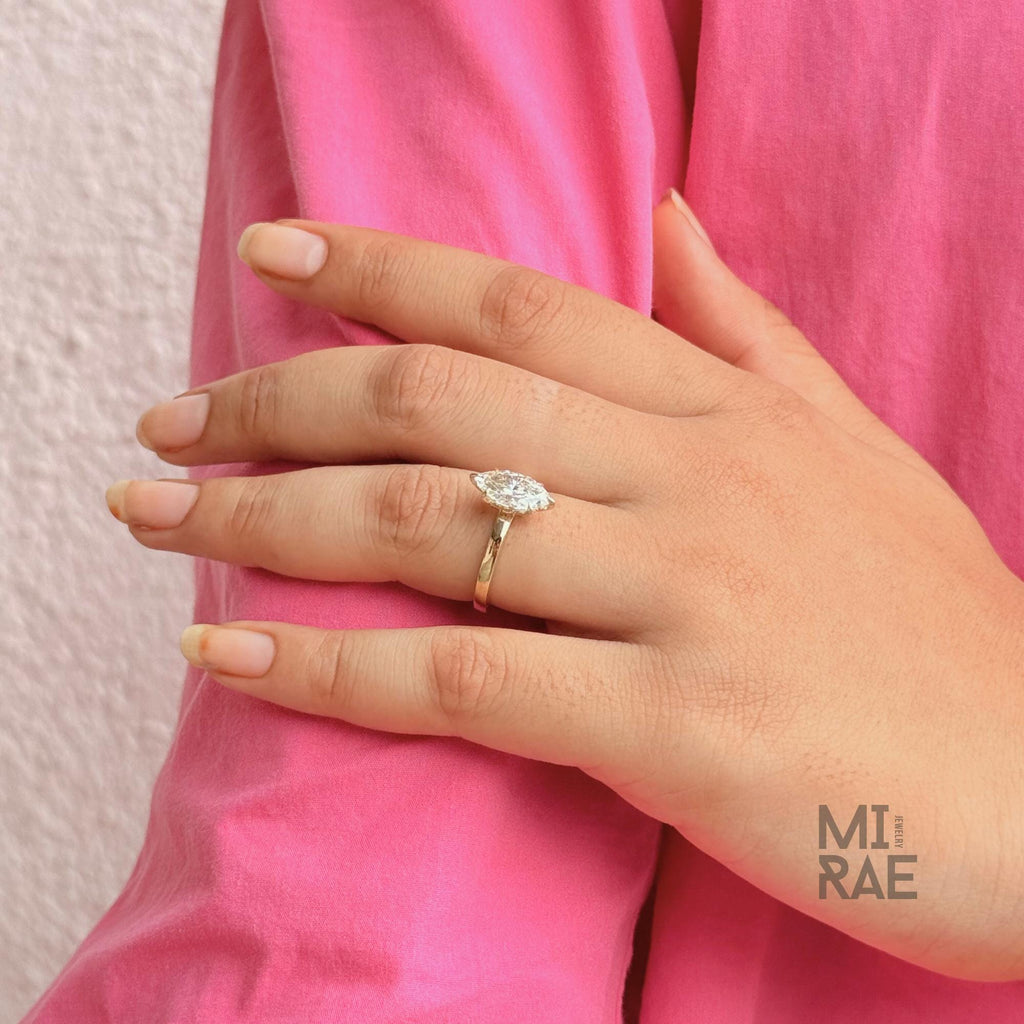 Marquise Cut Lab Grown Diamond Solitaire Engagement Ring: 14k Gold, IGI Certified