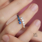 14k Yellow Gold Sapphire & Diamond Wrap Ring, Adjustable Spiral Ring, Open Lab Grown Diamond Stackable Ring, Bypass Trendy Jewelry For Women