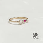Moonstone Ruby Diamond 14K Gold Ring: Three Stone Wedding Band