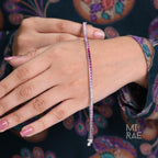 Shades of Pink Sapphire Square Tennis Bracelet, Anniversary Gift for Wife, Sterling Silver Jewelry, Dainty CZ Bracelet, Wedding Jewelry