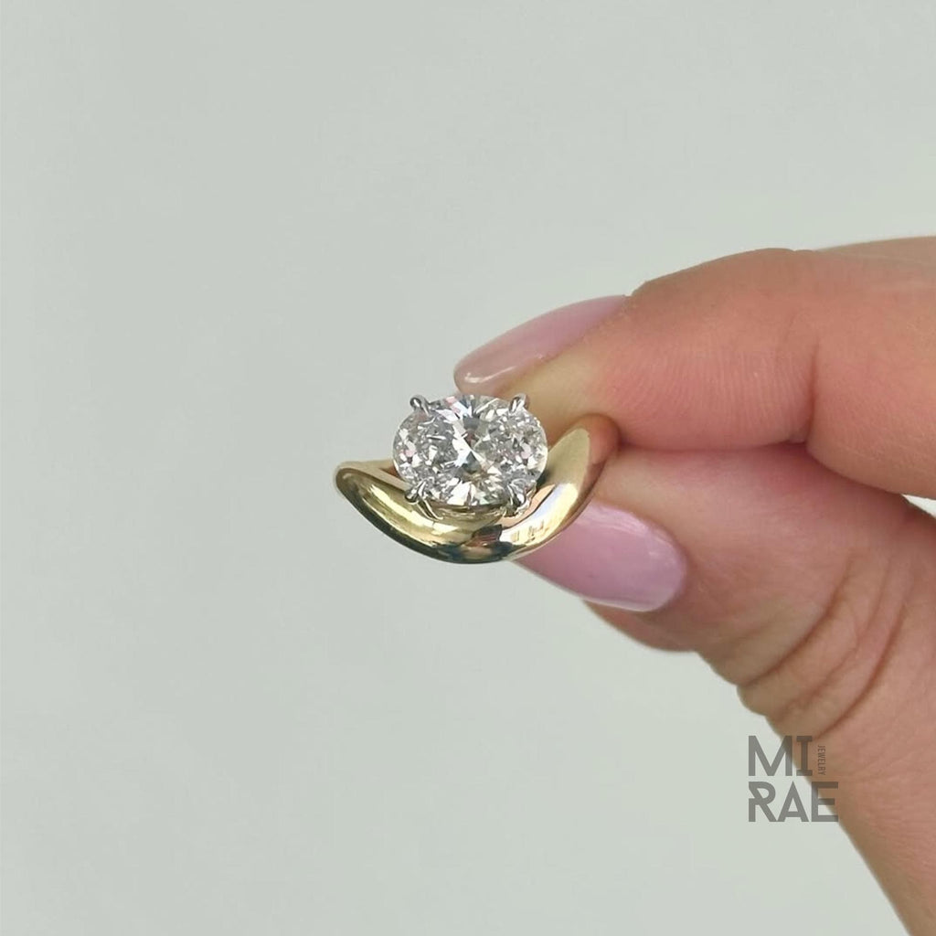 2 Carat Oval Lab Grown Diamond Engagement Ring: 14k Gold East West Solitaire