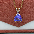 Trillion Cut Tanzanite Pendant | Natural Blue Violet Gemstone Jewelry | 2 Carat Solitaire 14K Yellow Gold Charm Necklace