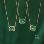 1 CT Natural Emerald Gemstone with Diamond Halo Pendant Necklace