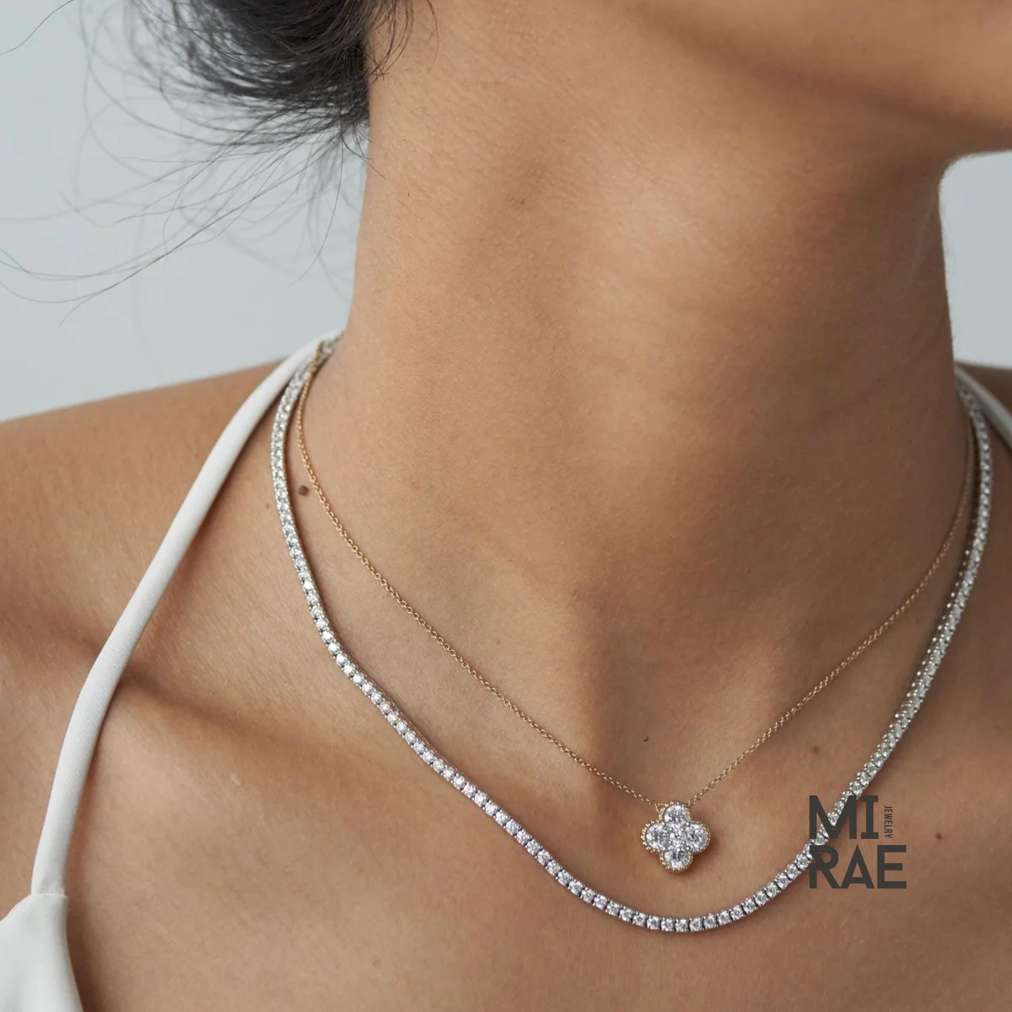 14K Solid Gold Diamond Clover Necklace: Dainty Floral Pendant