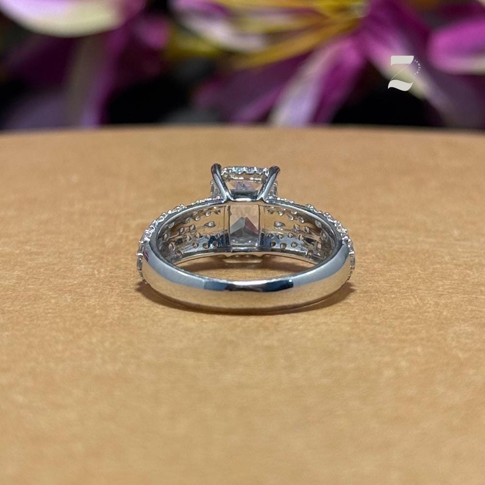 Cushion Cut 1 Ct Moissanite Engagement Ring: Sterling Silver & 10K Gold