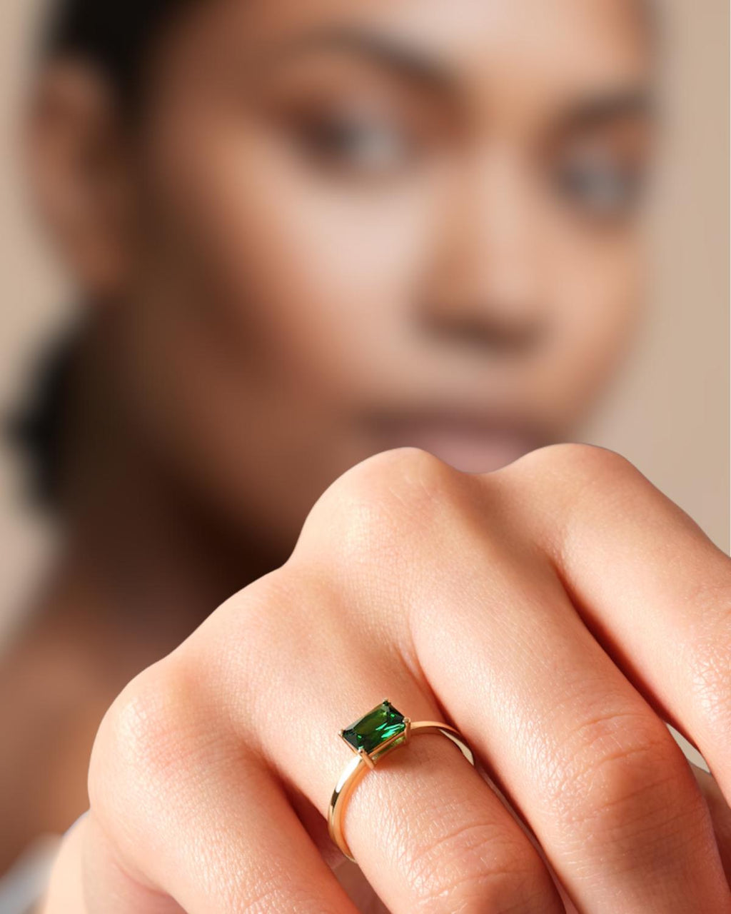Emerald Cut Emerald Ring: 925 Sterling Silver, Gold Minimalist Solitaire