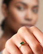 Emerald Cut Emerald Ring: 925 Sterling Silver, Gold Minimalist Solitaire