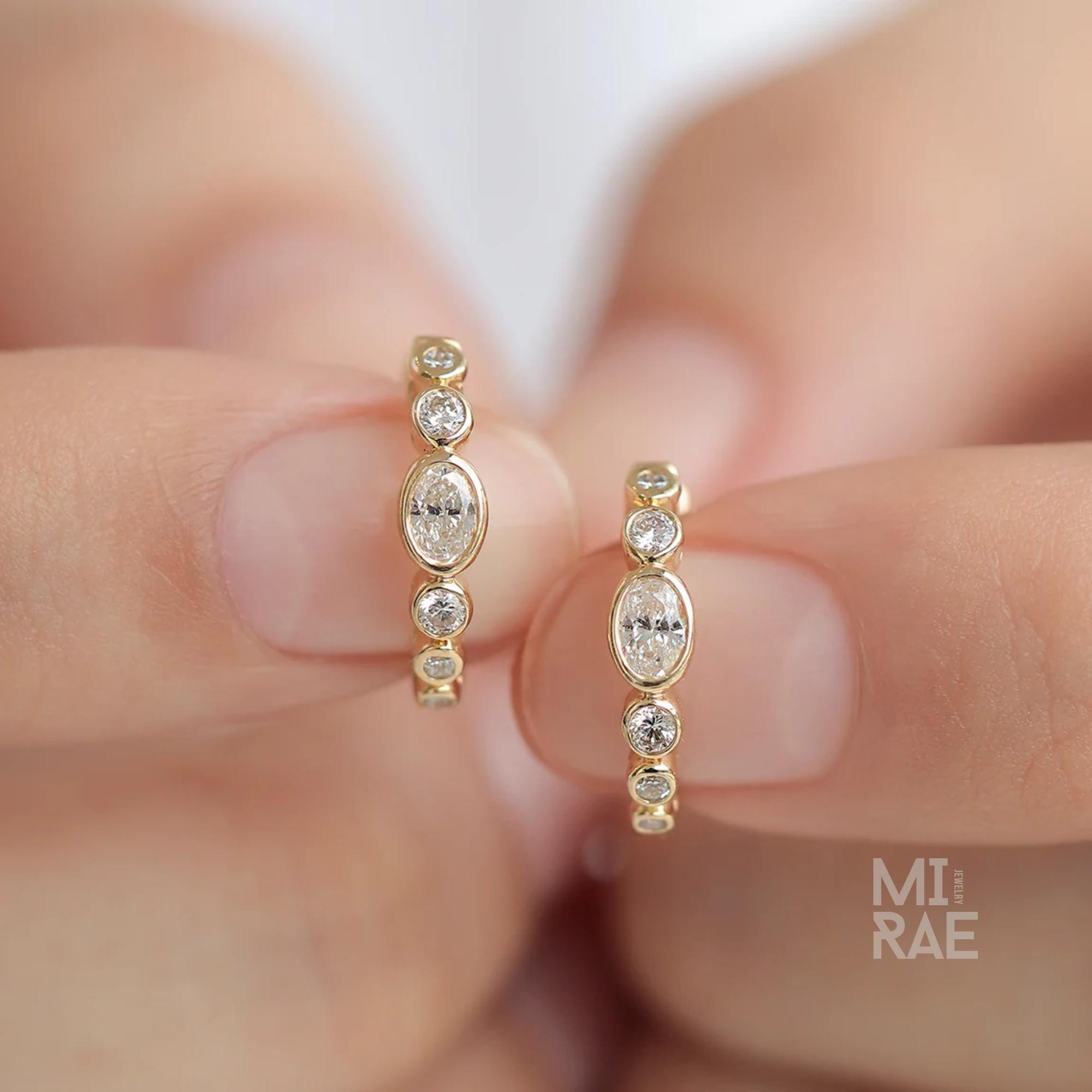 Oval Diamond Bezel Set Hoop Earrings | Lab Grown Diamond 14K Gold Hoops | Everyday Luxury Earrings