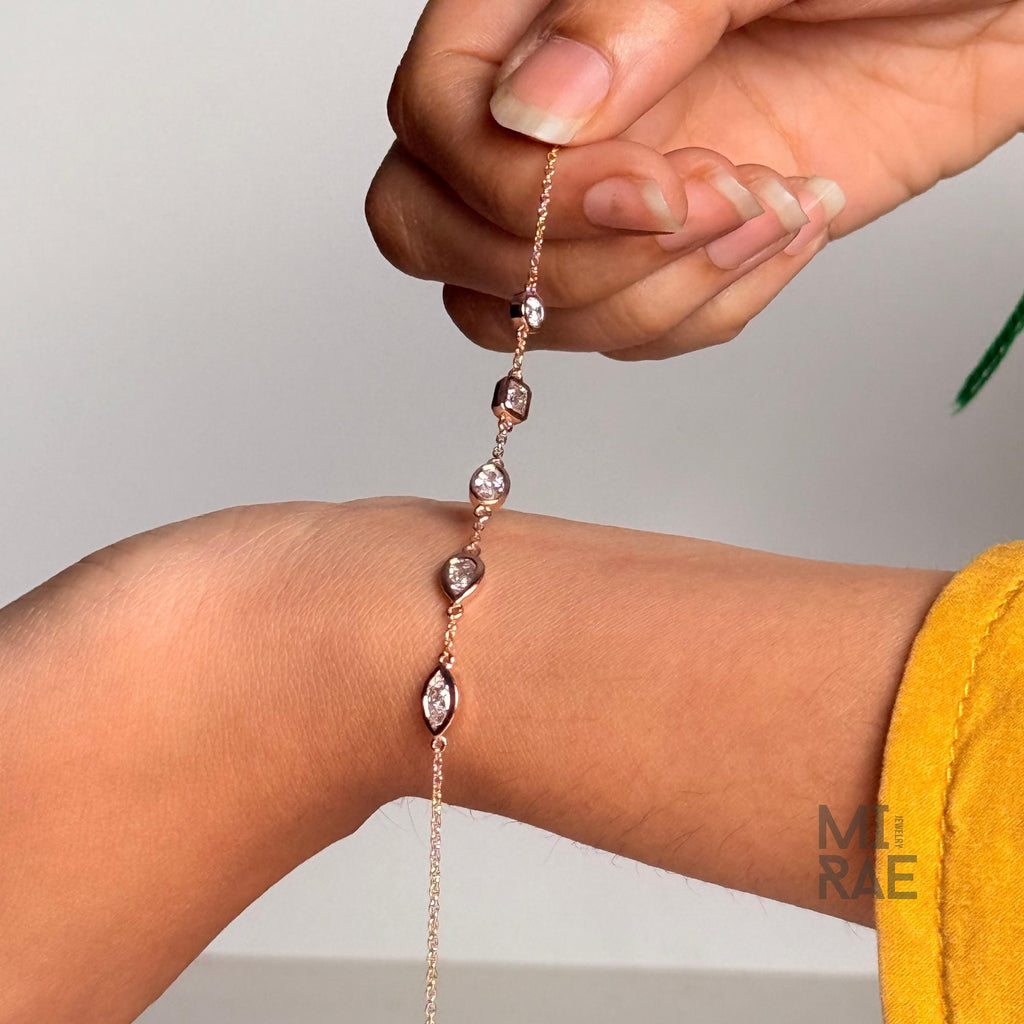 14K Rose Gold Lab Grown Diamond Bracelet: Bezel Set Mix Cut, Ethical Jewelry