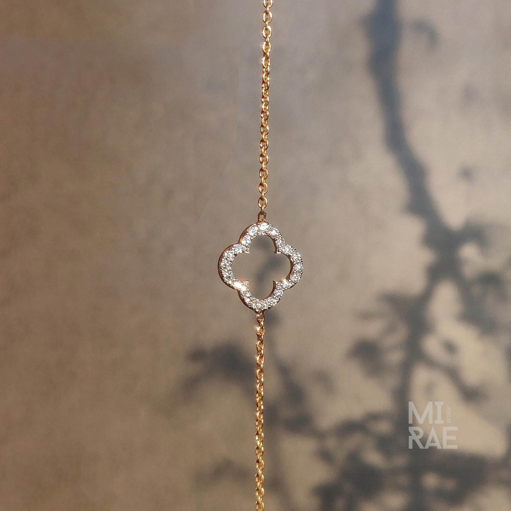 14k Gold Diamond Clover Bracelet (0.20ct) - Minimalist Fine Jewelry