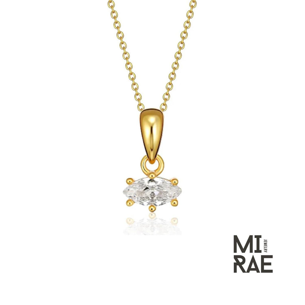 Personalized 10K Gold Marquise Birthstone Pendant: Custom Mother's Necklace